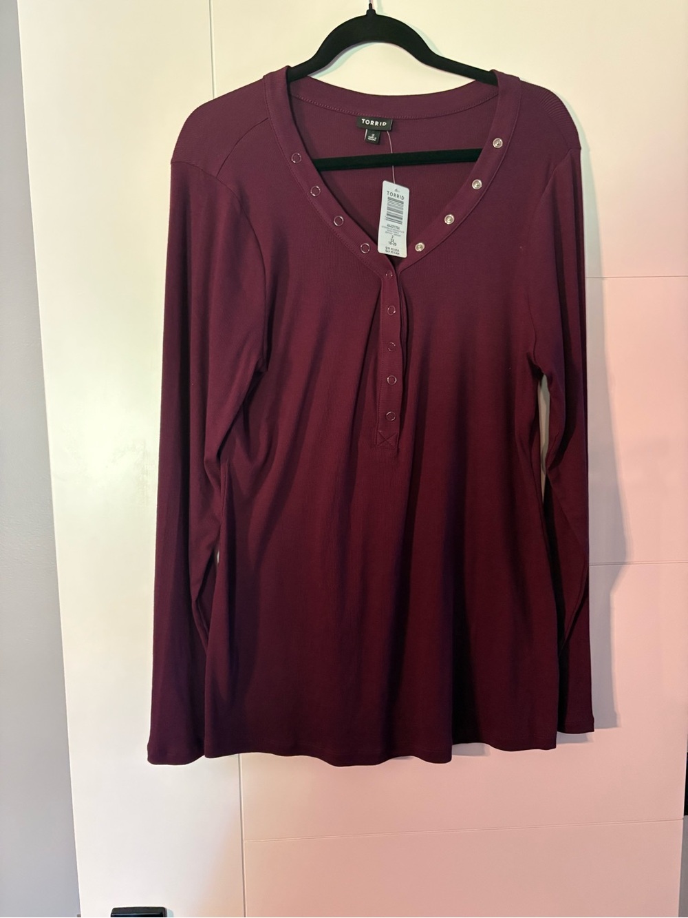 Torrid Long-Sleeve Henley Ribbed Top in plum